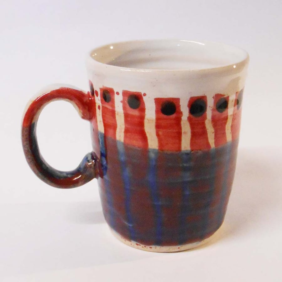 Mug Stoneware Ceramic with Midnight Blue and white stripes.