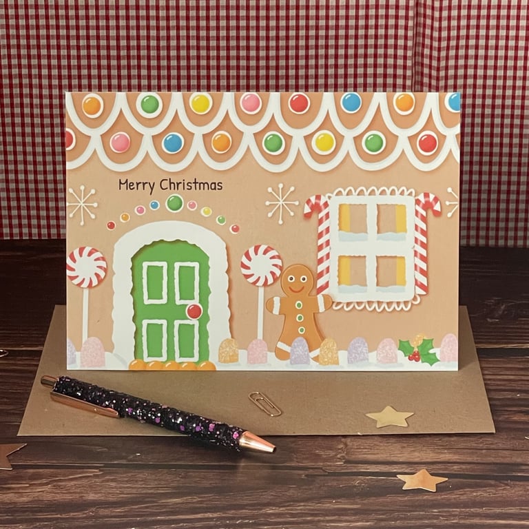 Gingerbread House A5 Christmas Card -Traditional Festive Art