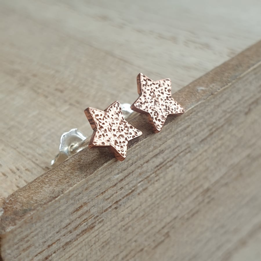 Copper star studs, Star earrings, 7th anniversary gift, Space jewellery