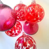 Opaque Vermillion Hand Blown Glass Bauble, Christmas Ornament