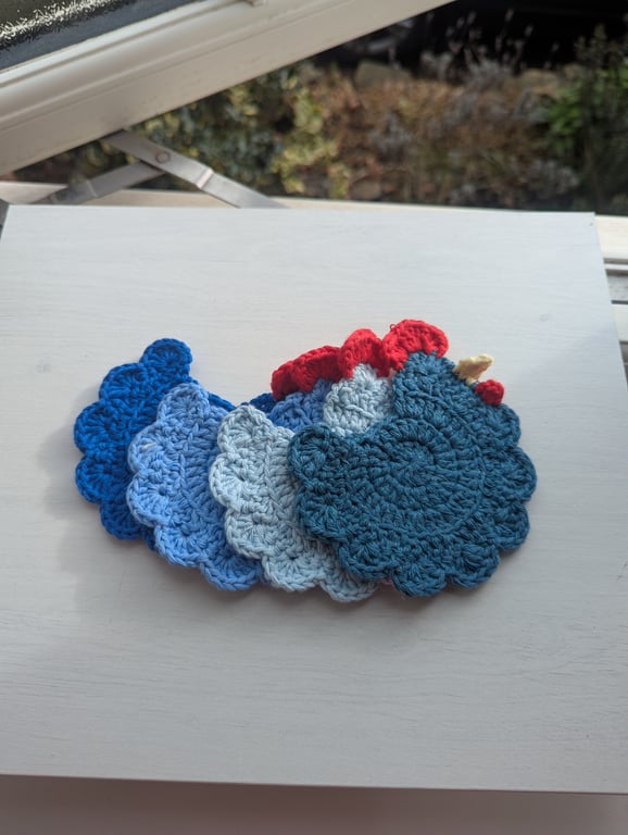 Crochet Chicken Coasters - All Blues 