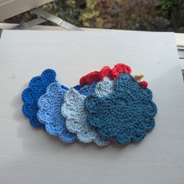 Crochet Chicken Coasters - All Blues 