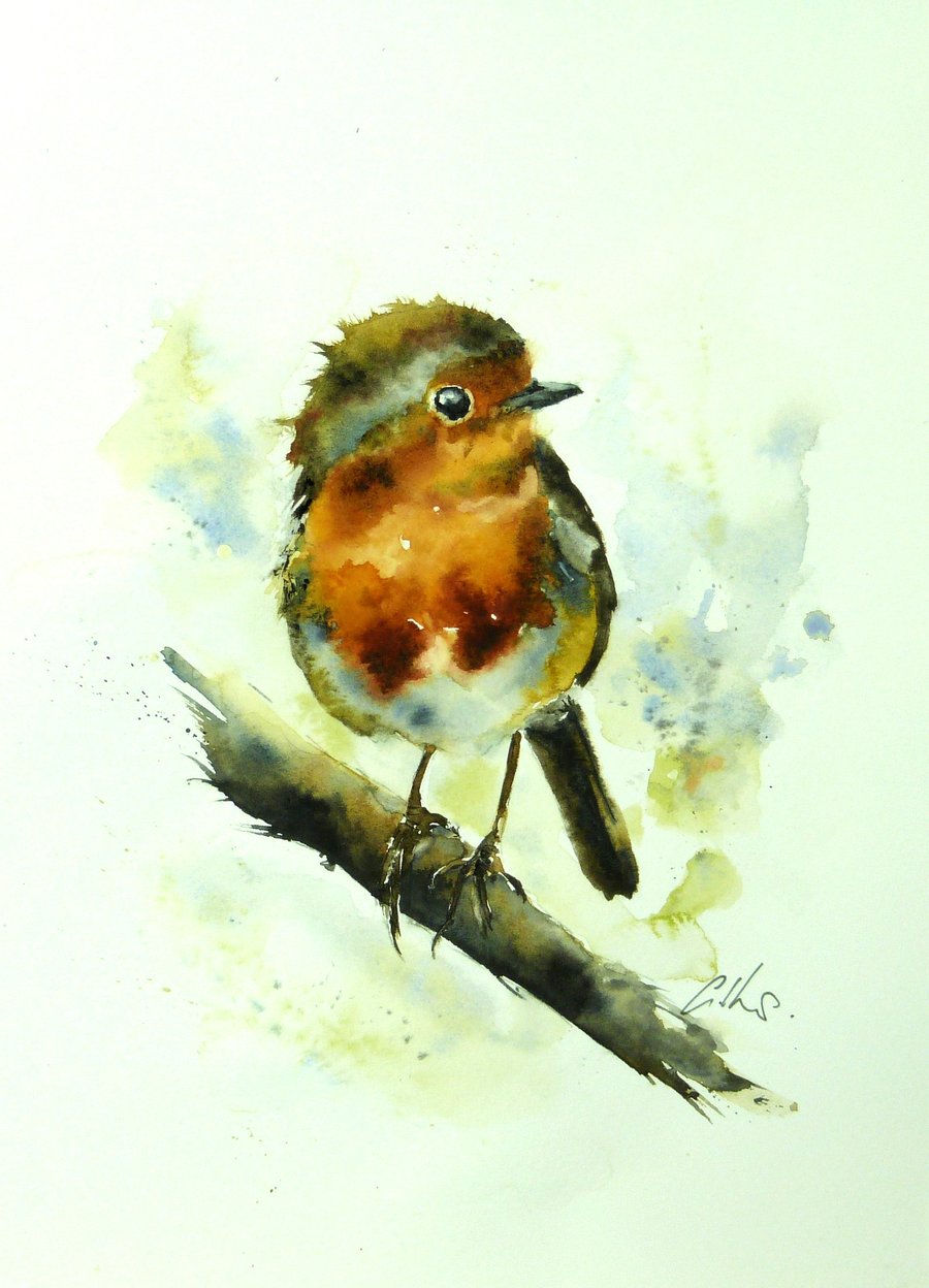 Punk Robin, Original Watercolour Painting.