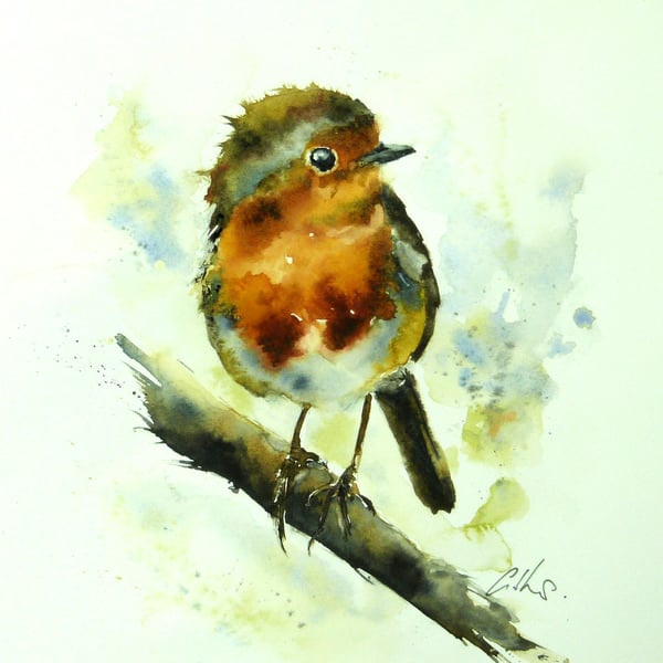 Punk Robin, Original Watercolour Painting.