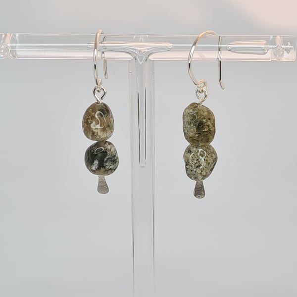 Ocean Jasper Sterling Silver Dangle Earrings, Handmade Ear Wires