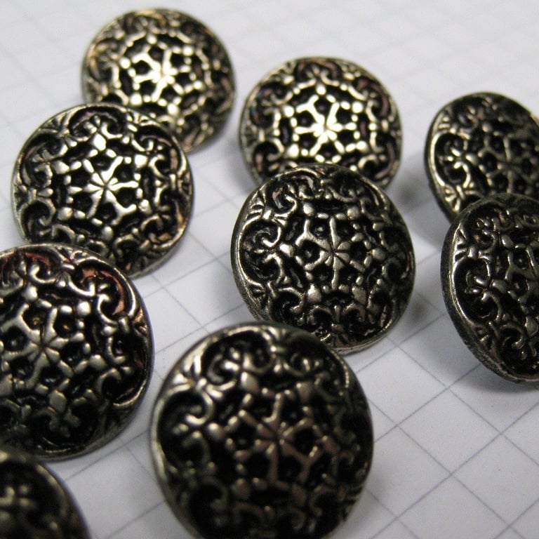 10 Small Metal Filigree Flower Buttons