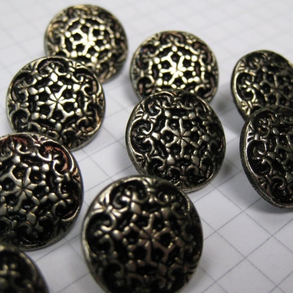 10 Small Metal Filigree Flower Buttons
