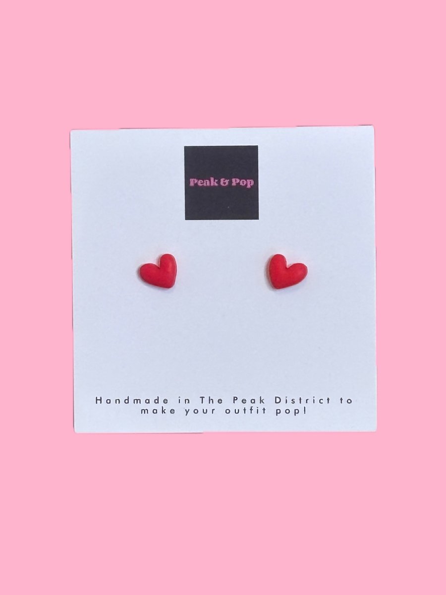Cute Red Heart Earrings - Small Studs 