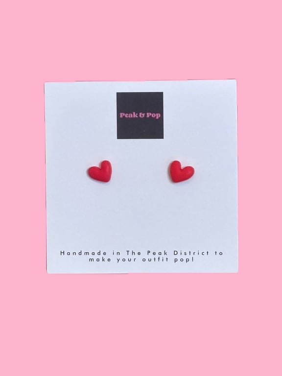 Cute Red Heart Earrings - Small Studs 