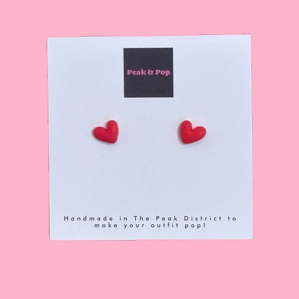 Cute Red Heart Earrings - Small Studs 