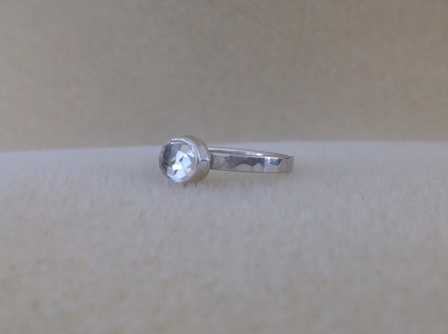  White Topaz rose cut sterling and fine silver ring
