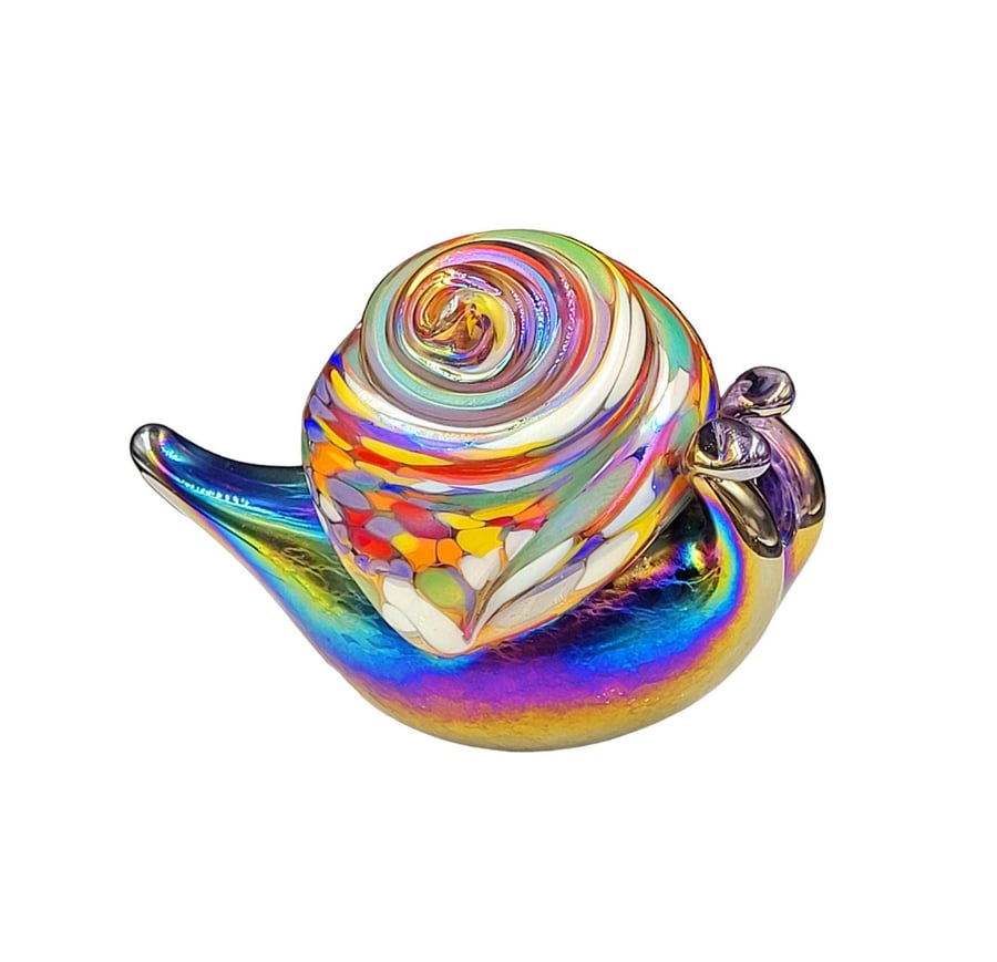 Glass Snail Figurine, Handblown Iridescent Snail Ornament, Glass Figurine, Glass