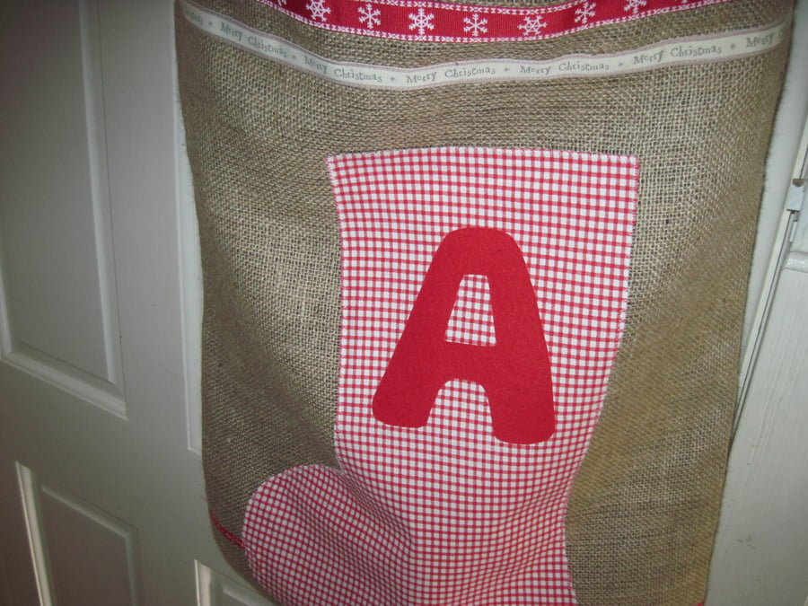 Large Rustic Santa Sack - with your child's initial