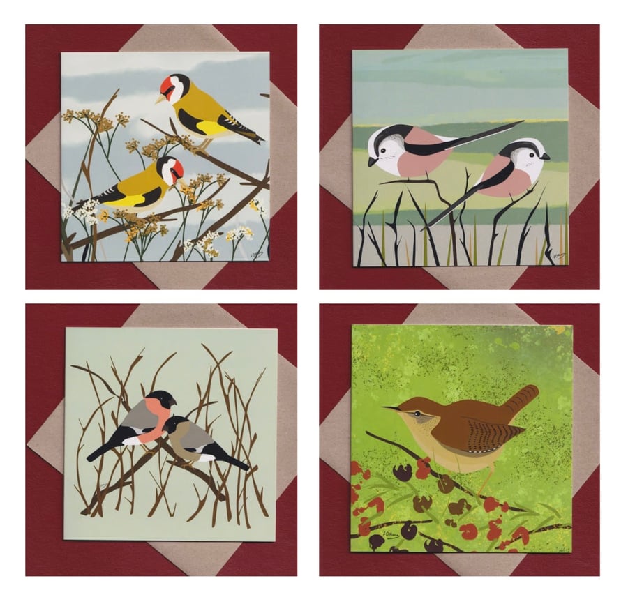 Garden birds greeting cards - pack of 4 cards