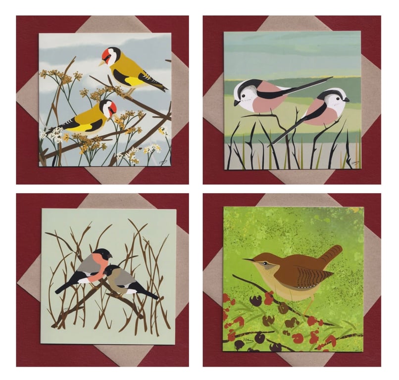 Garden birds greeting cards - pack of 4 cards