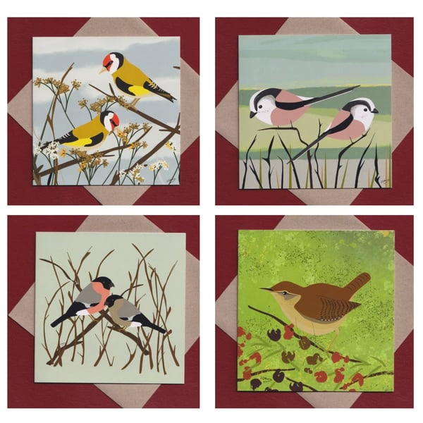 Garden birds greeting cards - pack of 4 cards
