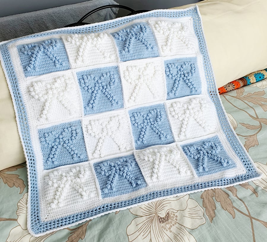 Baby Blue Crochet Blanket, newborn gift, crib blanket 