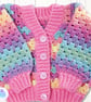 Pastel rainbow baby cardigan 0-3 mths. Baby cardigan. Rainbow cardigan. - Image 4