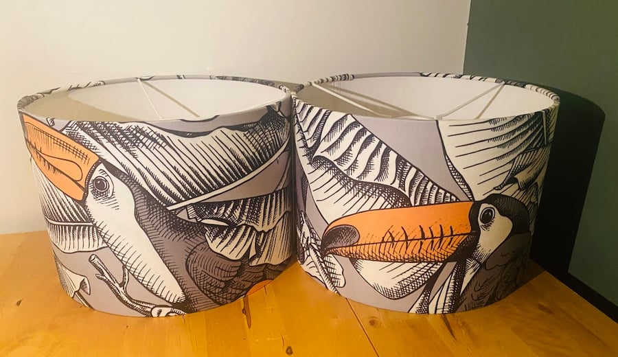 A Lovely Handmade Black, White and Orange Toucan 30cm Ceiling Lampshade 
