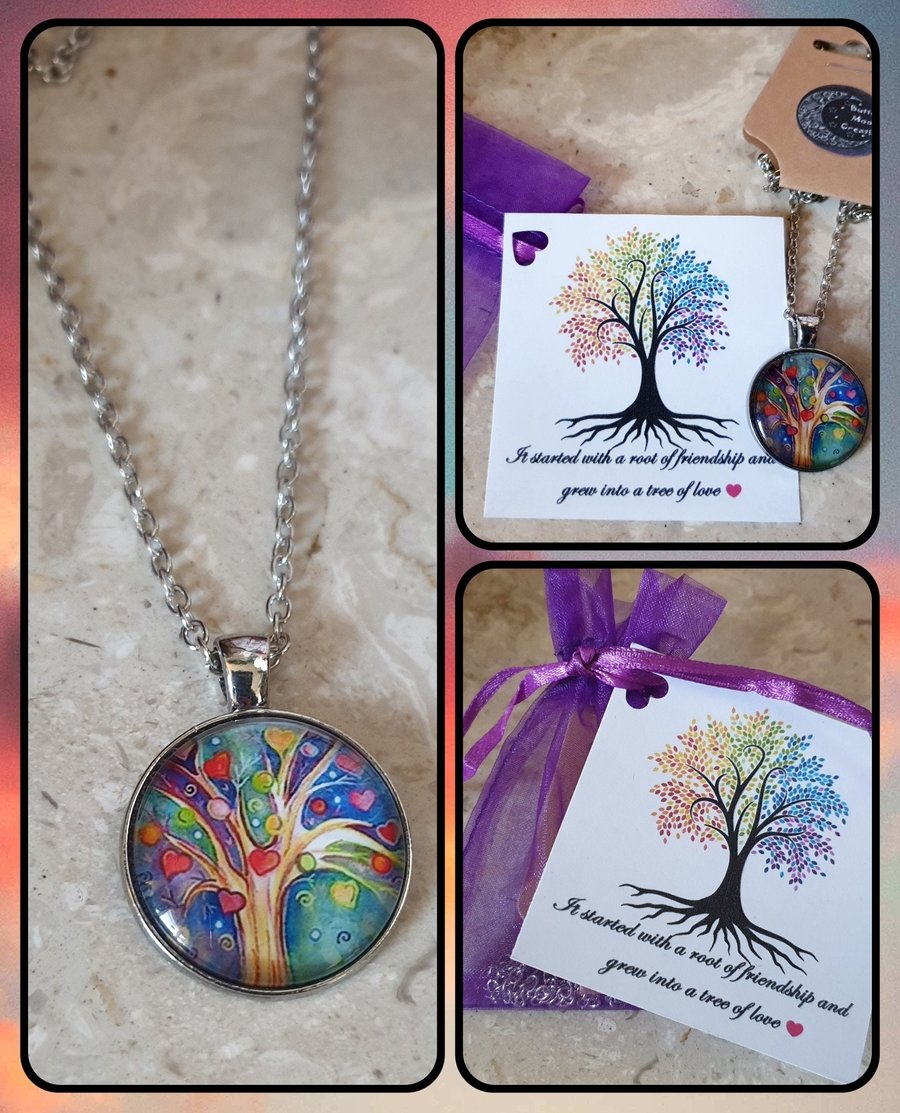 Friendship Tree Of Life Pendant Necklace Gift for Her Cabachon