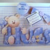 Boys First Birthday Card, cute teddy, handmade,grandson,3D, son,Personalise