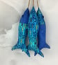 Blue and gold waves hanging fabric fish set, Handmade - Image 1