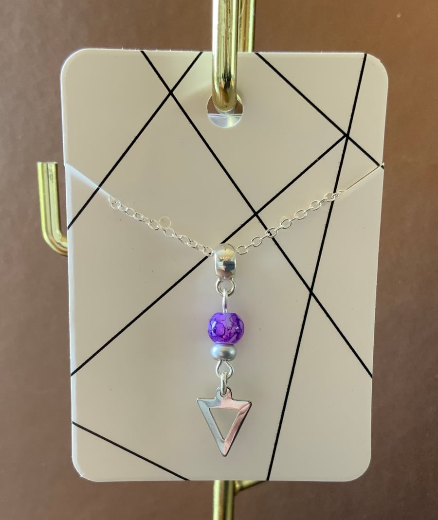 Stainless Steel Triangle Pendant Charm Necklace.