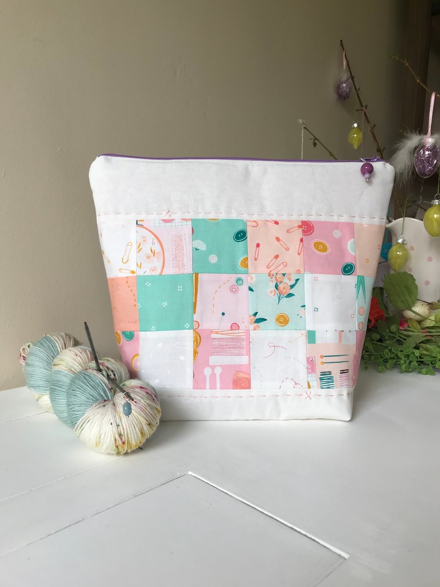Beautiful crafting themed patchwork project bag.