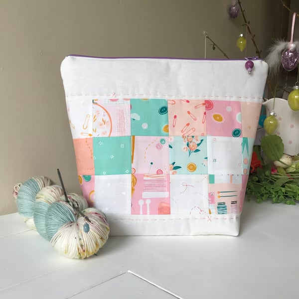 Beautiful crafting themed patchwork project bag.