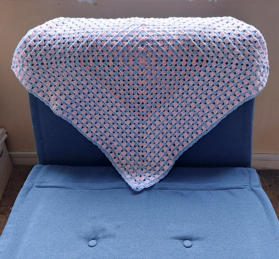 Blue and Pink Granny Square Lap Blanket 