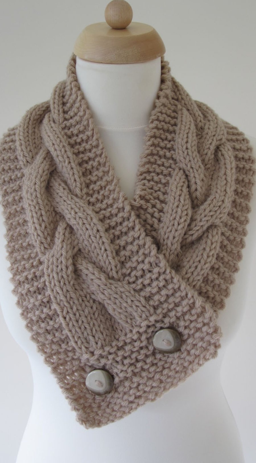 Cosy Hand Knitted Buttoned Scarf Cowl