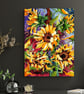 A Bold Colourful Sunflower Watercolour Art Print Vertical Floral Statement Art