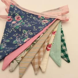 Pastel Bunting, with Floral & Check Fabrics, Birthday, Wedding, Garden, Party 