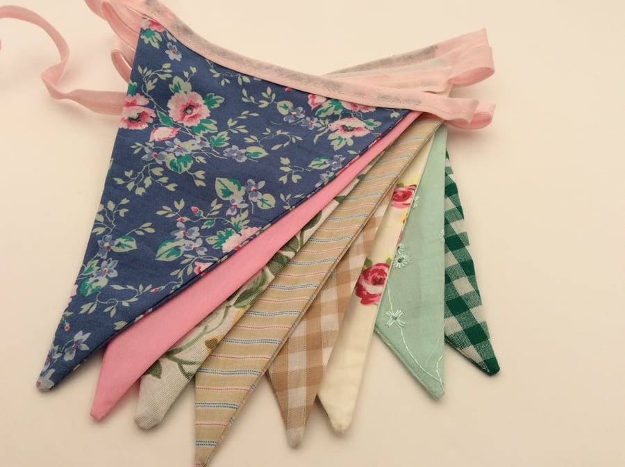 Pastel Bunting, with Floral & Check Fabrics, Birthday, Wedding, Garden, Party 