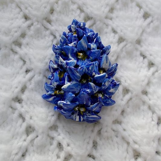Handmade Large BLUEBELL BROOCH : Blue DELPHINIUM Clay Flower Pin Hand Painted