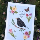 Blackbird Illustration Art Print A5 Signed Unframed