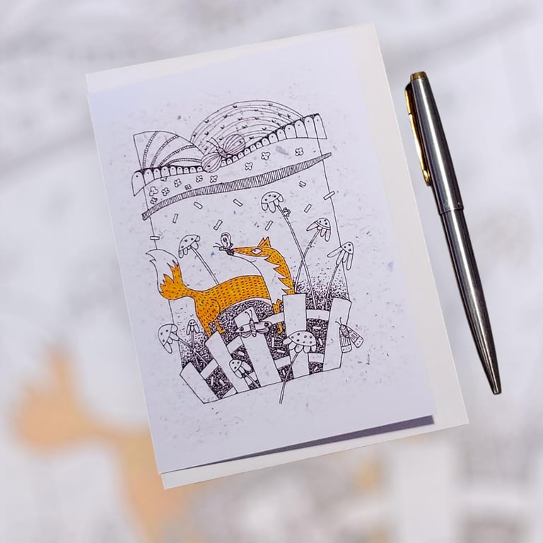 Surrounded by nature Fox illustration art card from original artwork