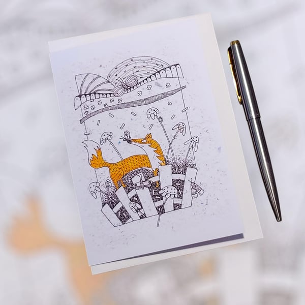 Surrounded by nature Fox illustration art card from original artwork