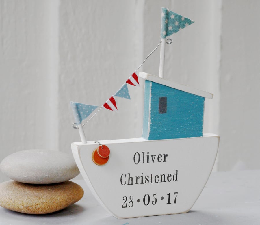 Turquoise Personalised Wooden Fishing Boat 