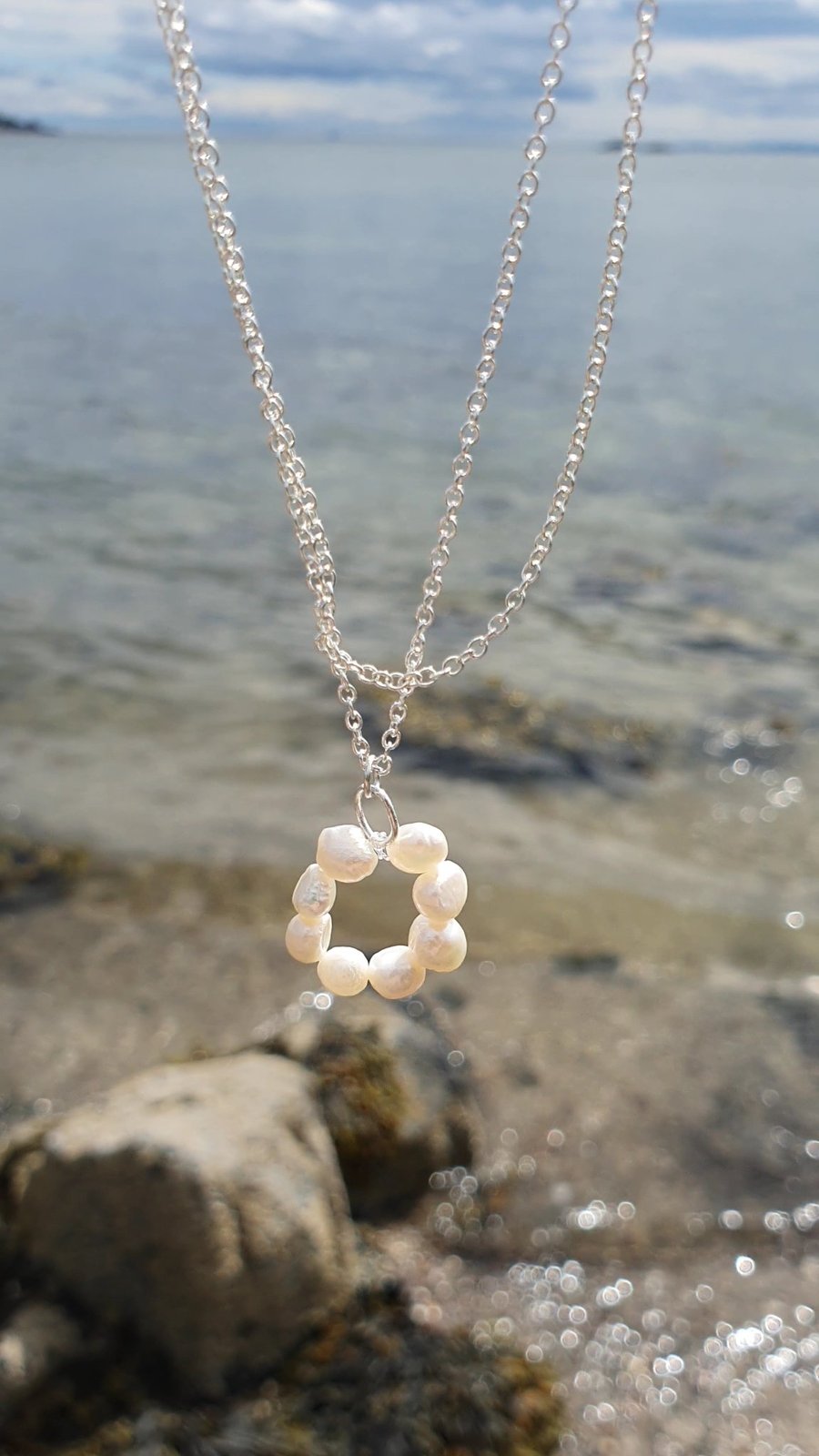 Freshwater Pearl Pendant layered Silver Necklace