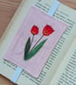 Pink Elasticated Bookmark with Embroidered Tulips - Image 2