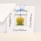 Yellow Roses Card with Handmade Fused Glass Keepsake 