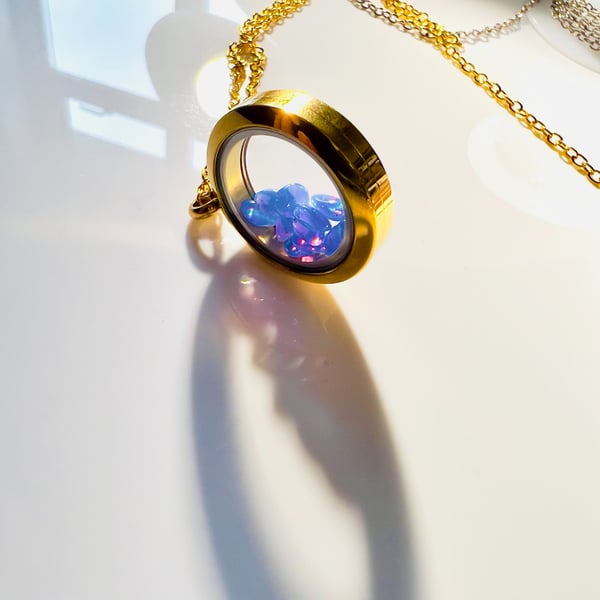 Floating AAA Ethiopian Opals in a glass locket - long necklace