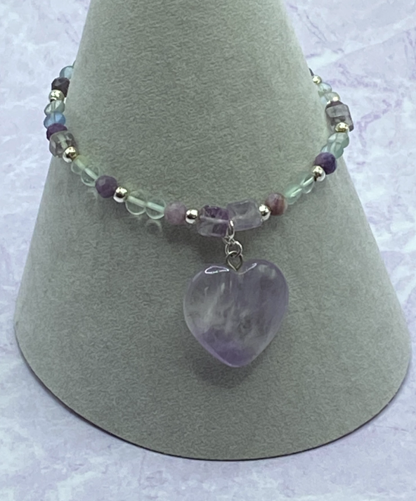 Stretchy bracelet with a mix of Blue John and green fluorite stones