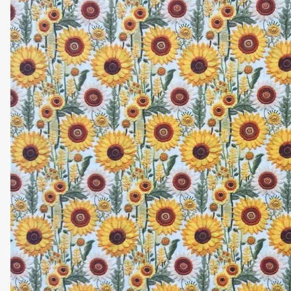 polycotton fabrc material 3d digitally printed sunflowers floral flower