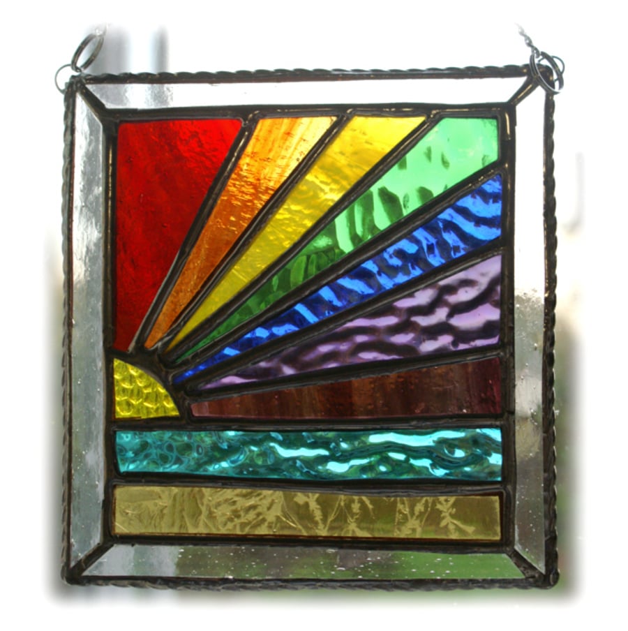 Rainbow Beach Stained Glass Suncatcher Handmade 008