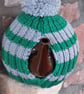 Large Tea Cosy, Brown Betty Compatible, Hand Knitted, Green & Silver Stripes - Image 2
