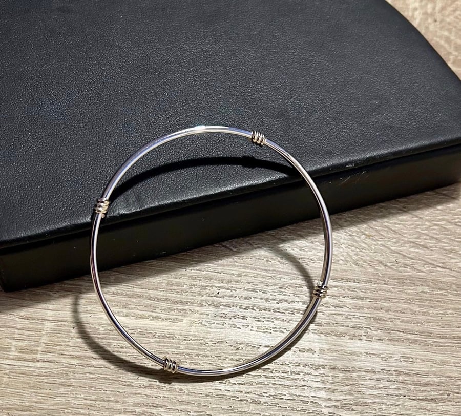 "Algorithmic" - Sterling Silver & 9ct Gold Wrapped Bangle - Made to any size 