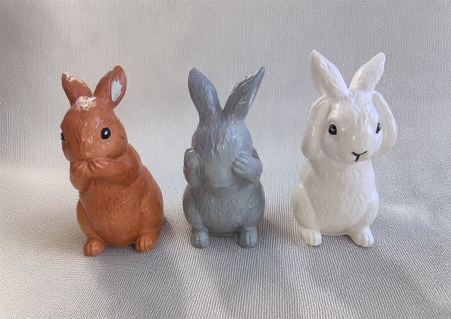 Three Hand-Painted Rabbit Ornaments - Eco-Resin Ornaments.