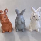 Three Hand-Painted Rabbit Ornaments - Eco-Resin Ornaments.